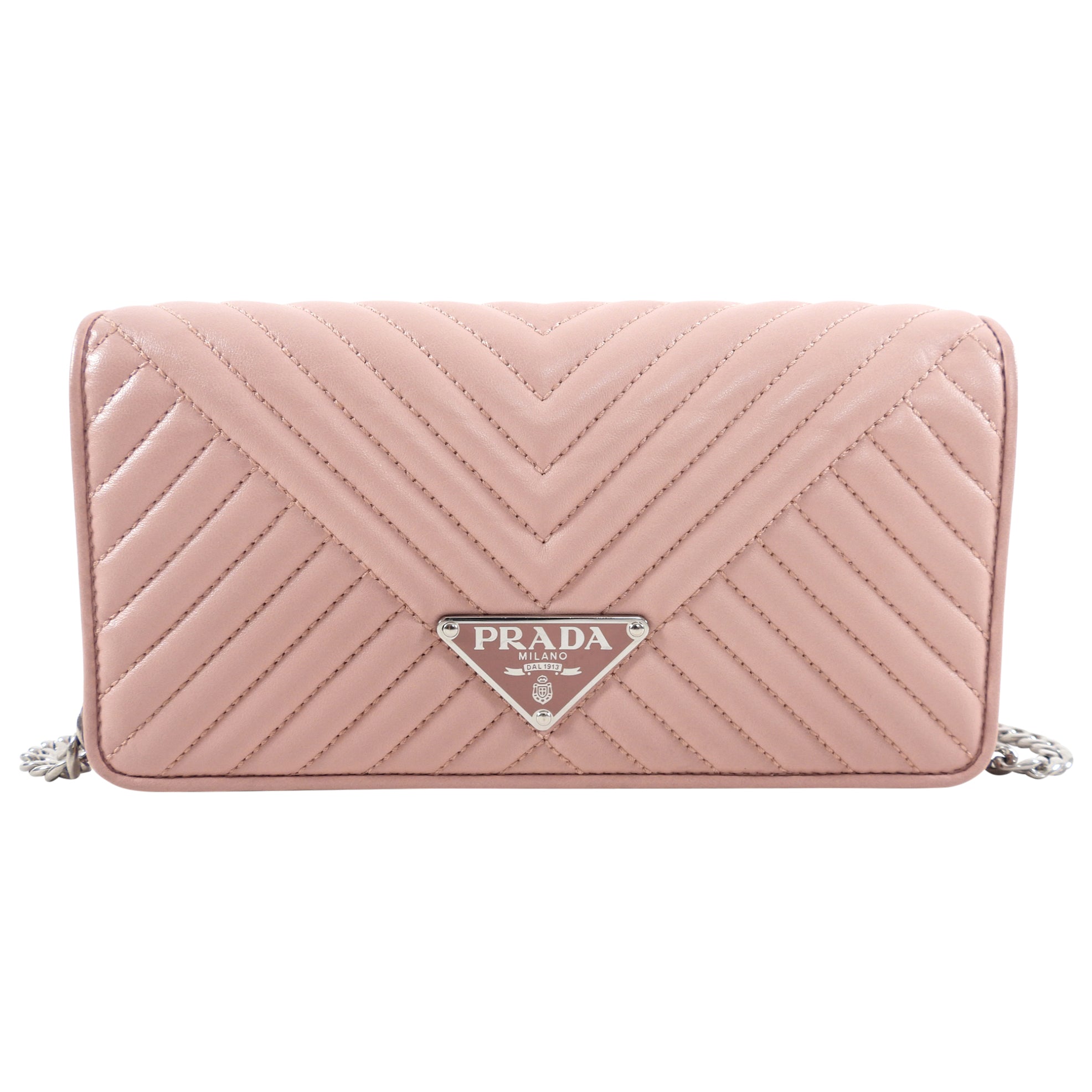 Prada Mini Pink Quilted Leather Wallet on Chain