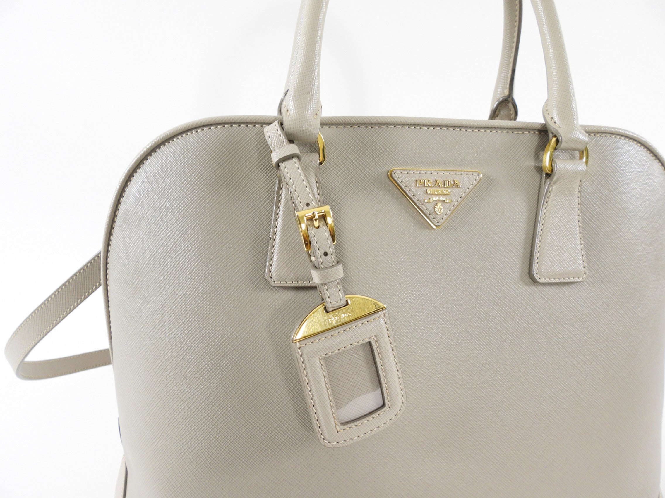 Prada Light Greige Saffiano Large Promenade Two Way Bag