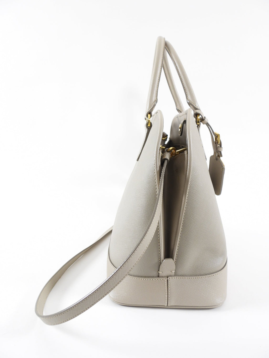 Prada Light Greige Saffiano Large Promenade Two Way Bag