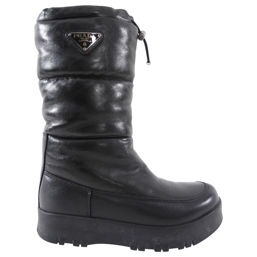 Prada Black Leather Puffer Snow Boots - 37