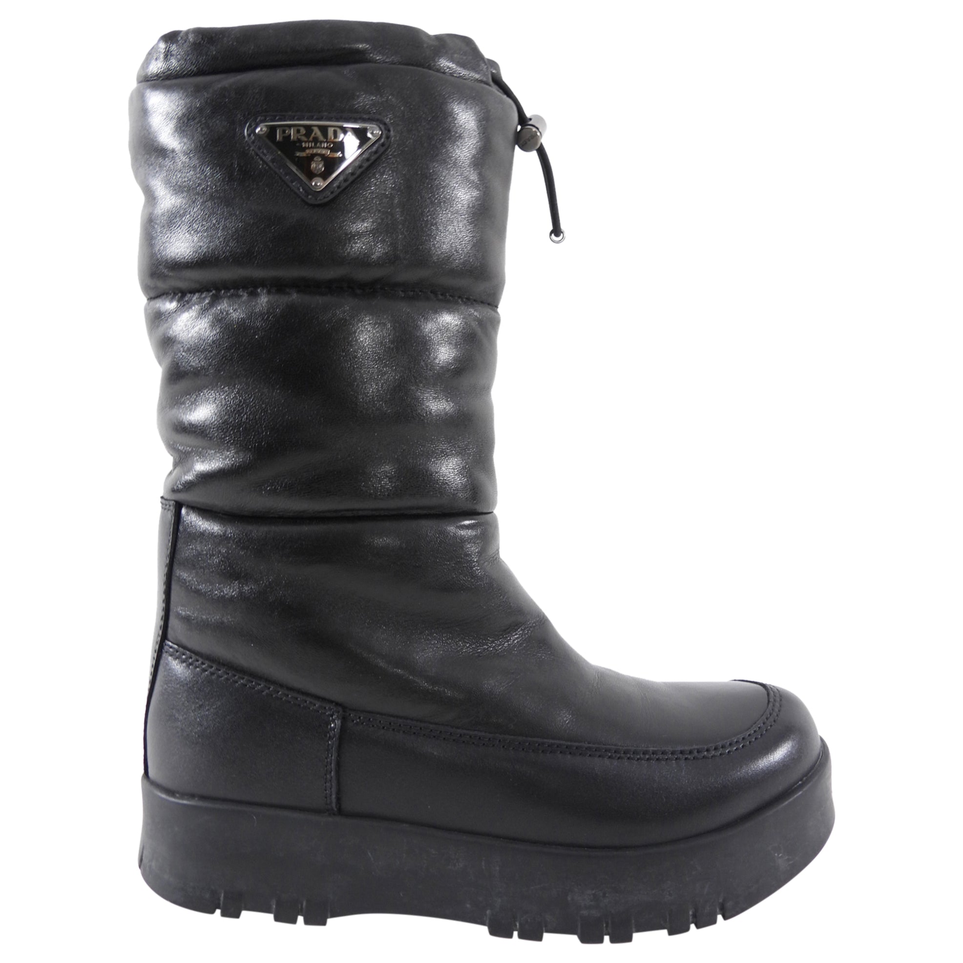 Prada Black Leather Puffer Snow Boots - 37