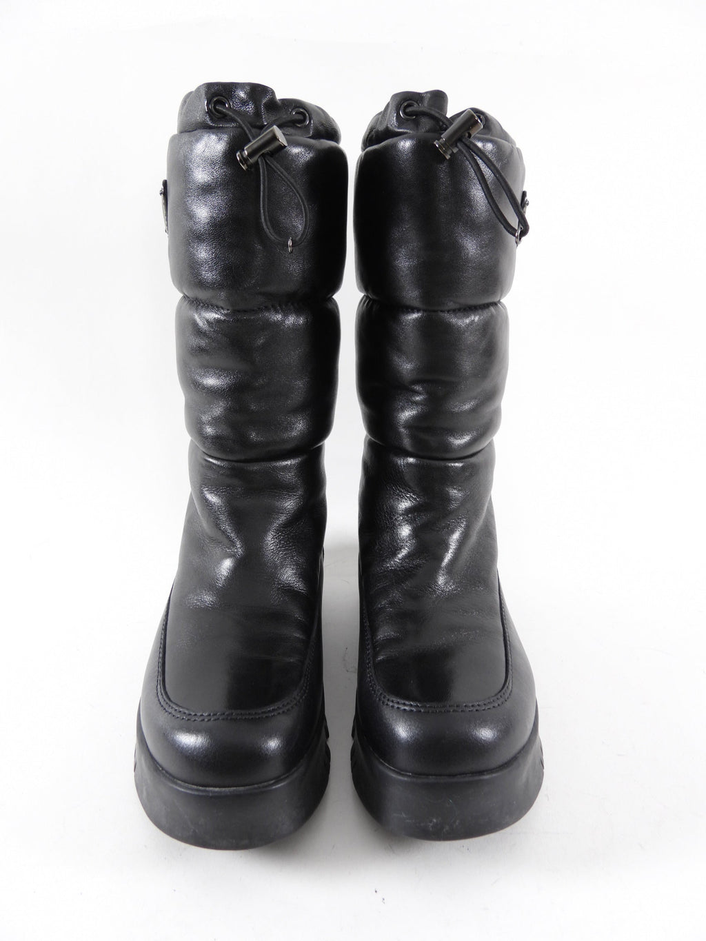 Prada Black Leather Puffer Snow Boots - 37
