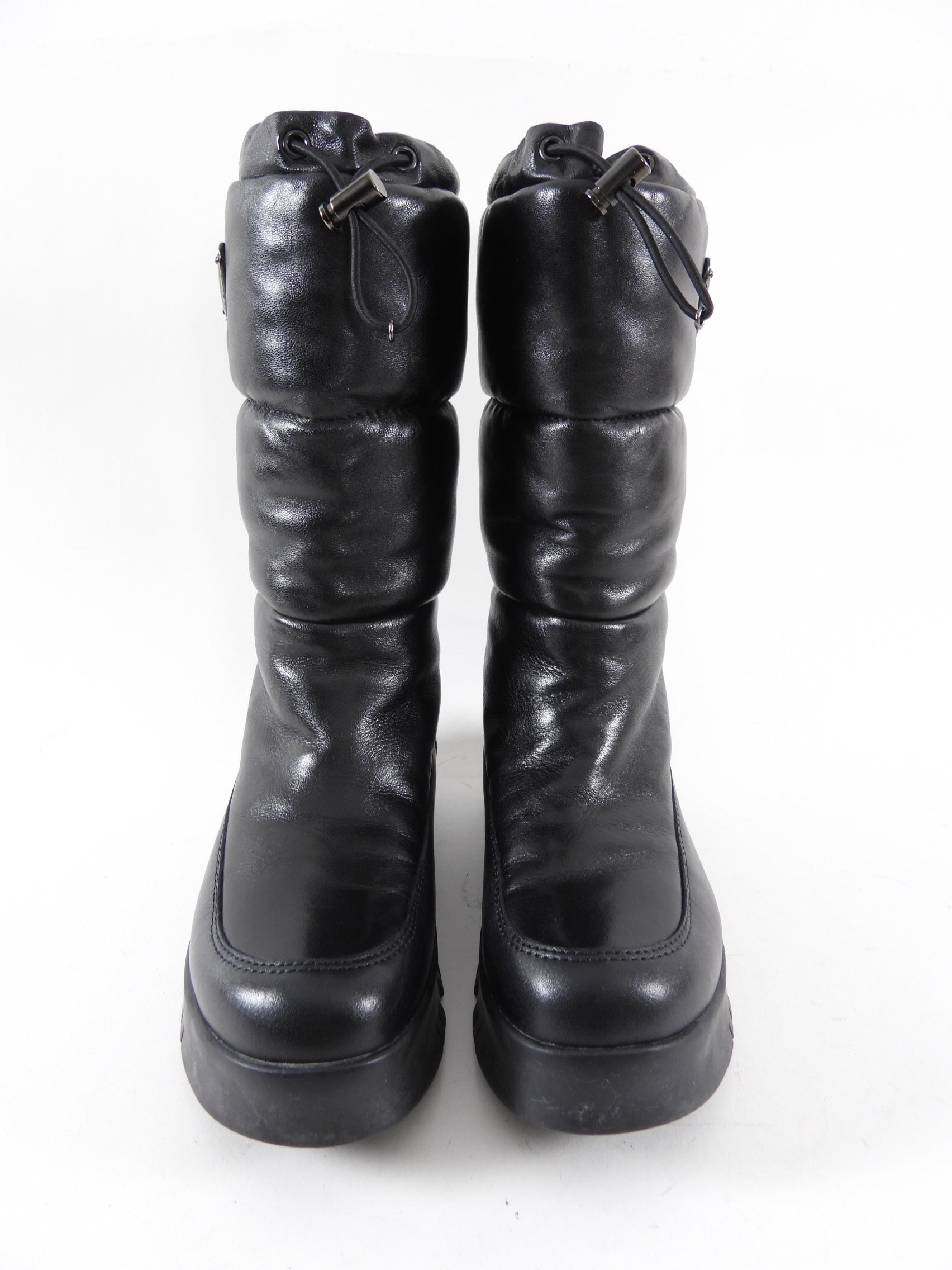 Prada Black Leather Puffer Snow Boots - 37