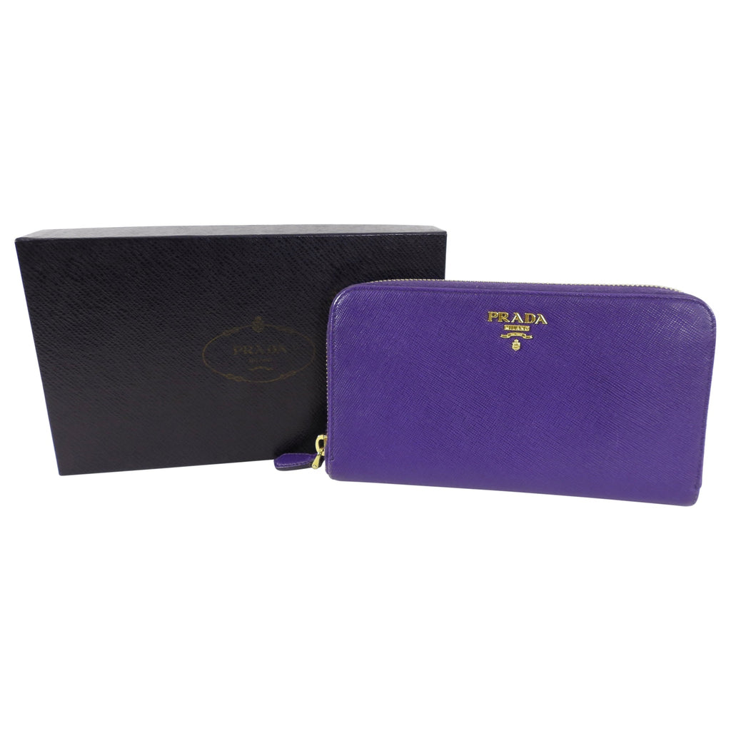 Prada Purple Saffiano Leather Zippy Continental Wallet