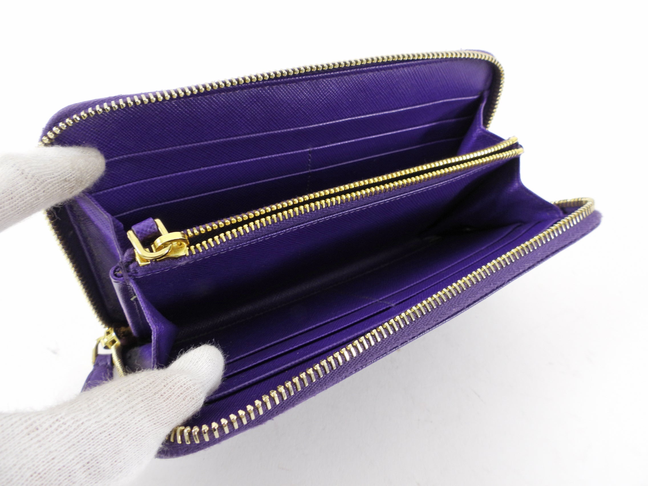 Prada Purple Saffiano Leather Zippy Continental Wallet