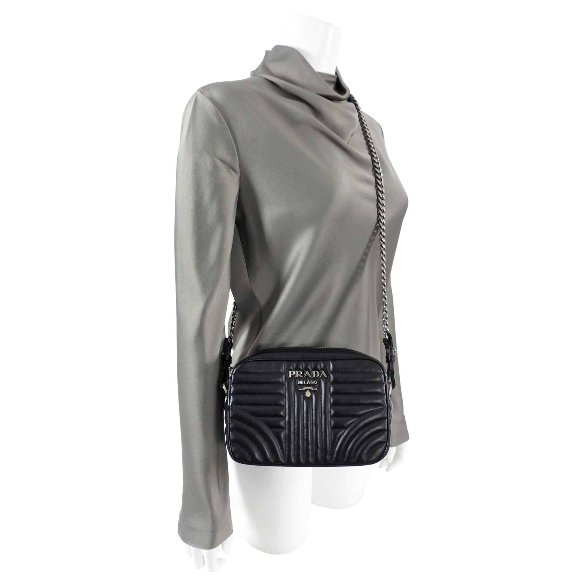 Prada Black Quilt Diagramme Chain Strap Shoulder Bag