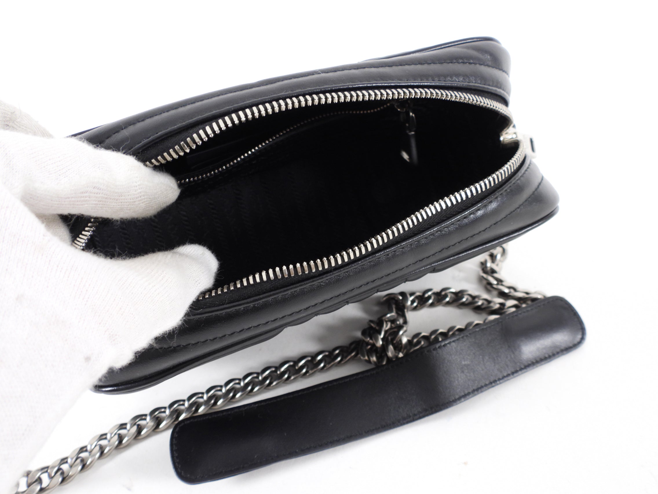 Prada Black Quilt Diagramme Chain Strap Shoulder Bag