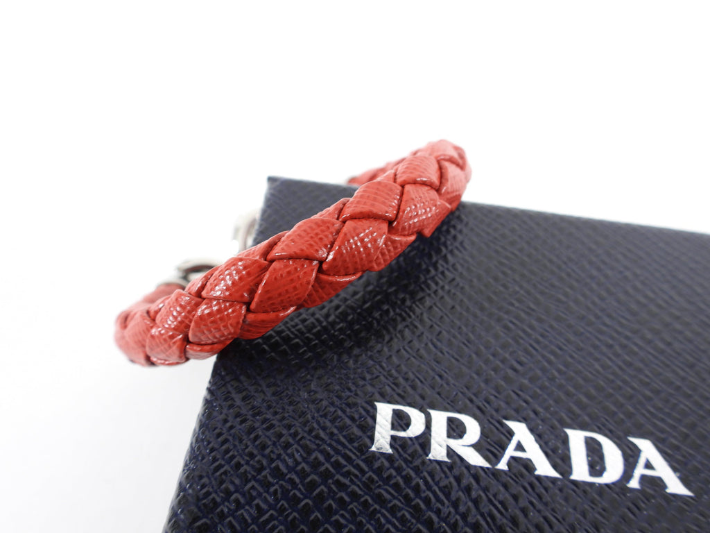 Prada Red Saffiano Leather Braided Toggle Bracelet
