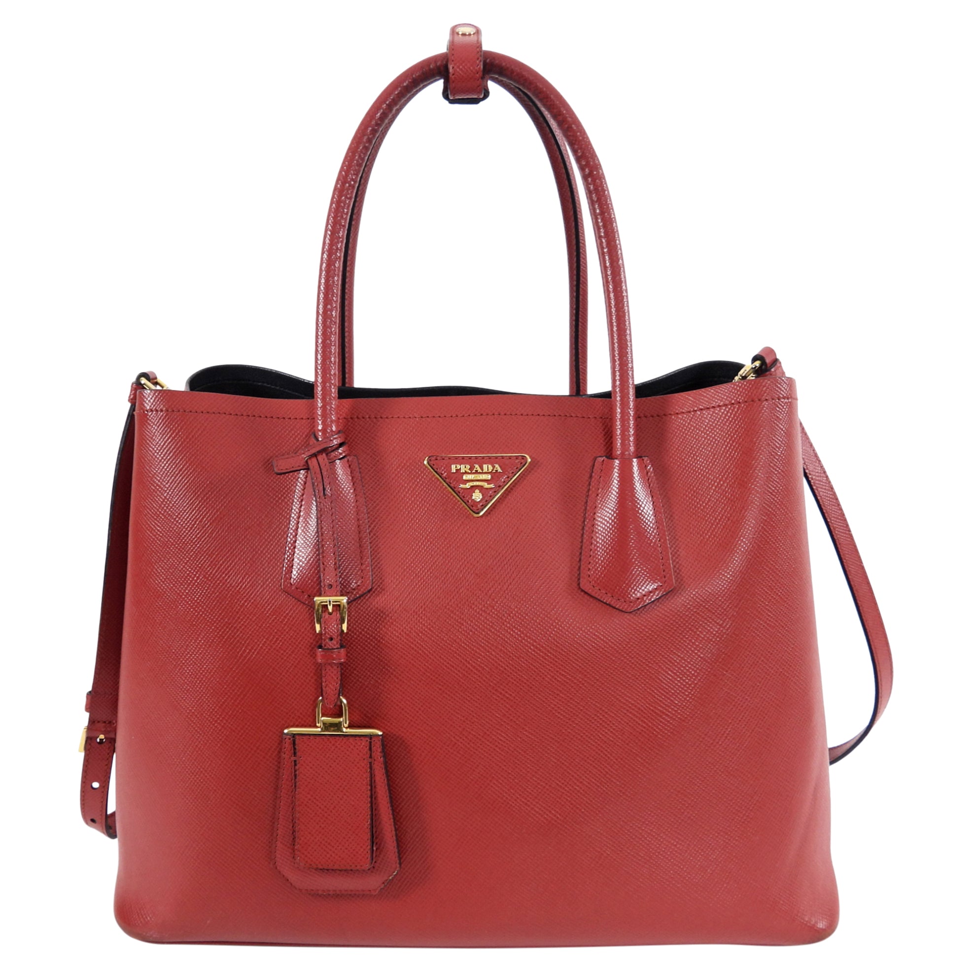 Prada Saffiano Lux Red Large Double Tote Bag
