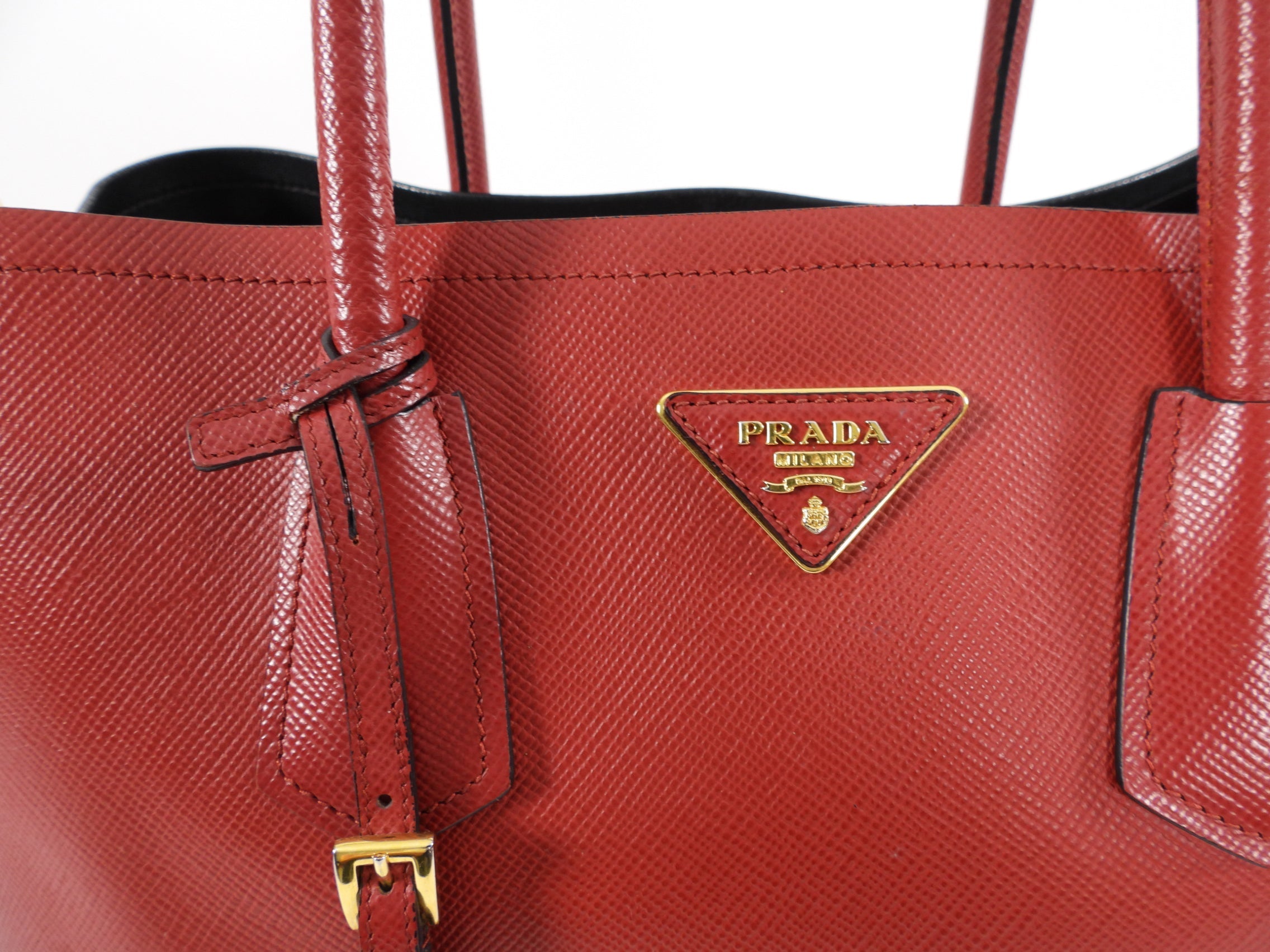 Prada Saffiano Lux Red Large Double Tote Bag