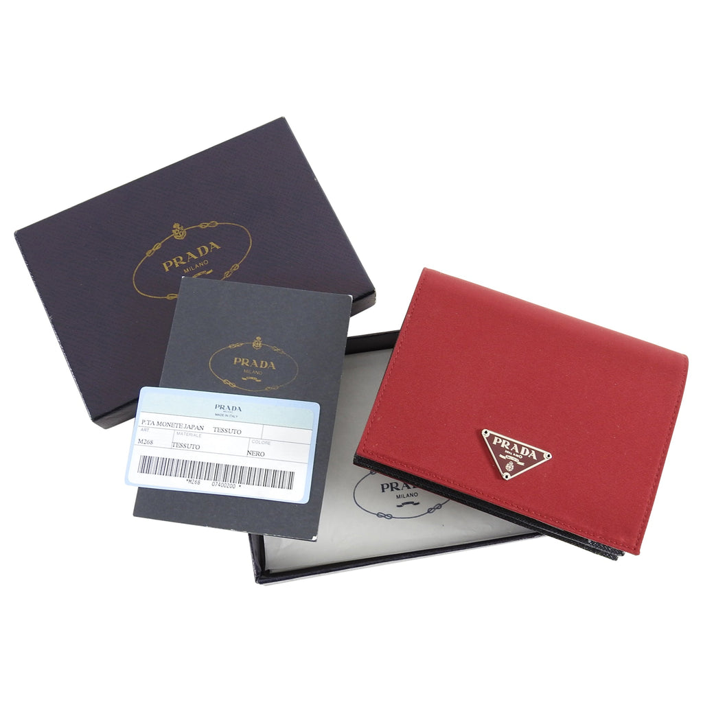 Prada Red Tessuto Nylon and Black Saffiano Leather Bifold Wallet