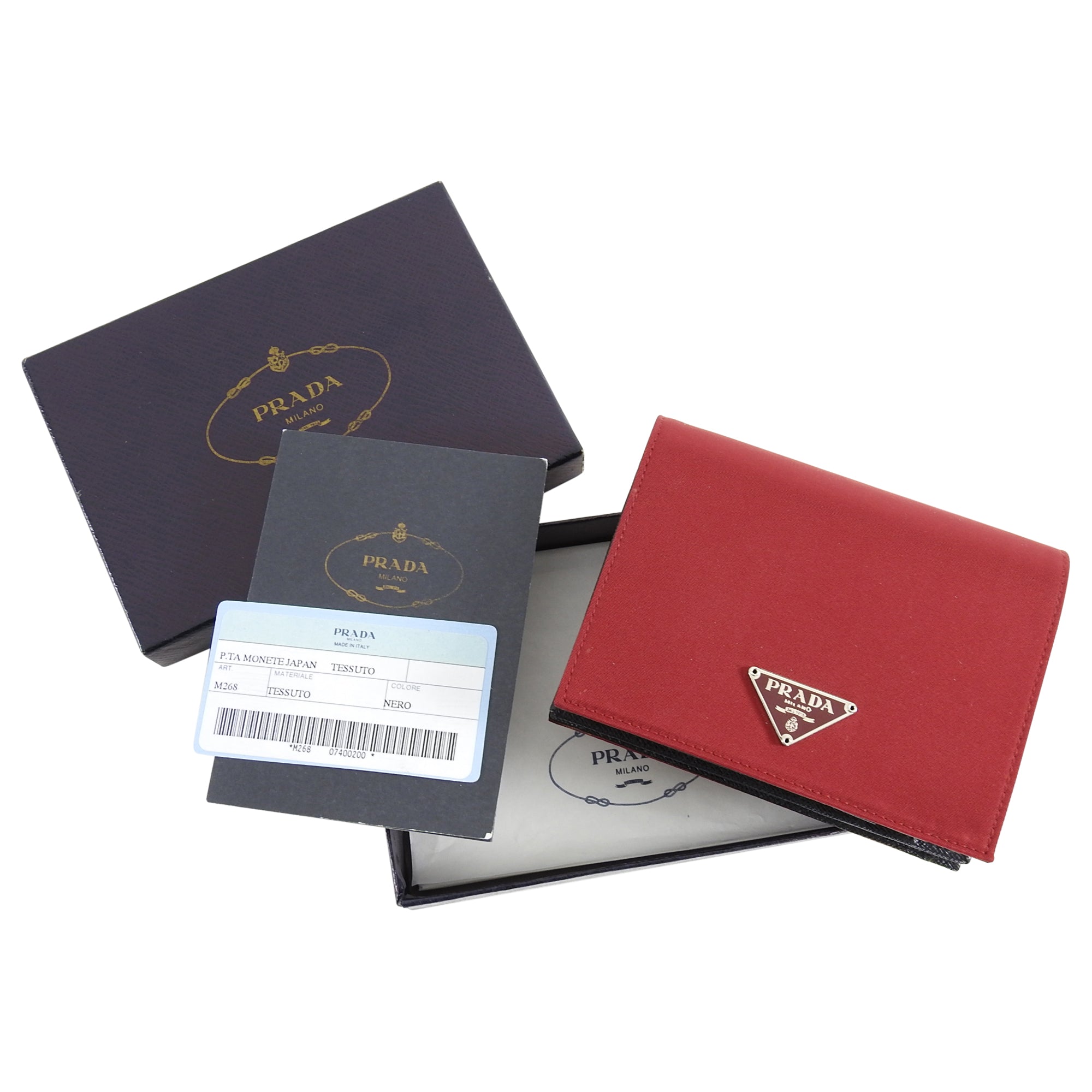 Prada Red Tessuto Nylon and Black Saffiano Leather Bifold Wallet