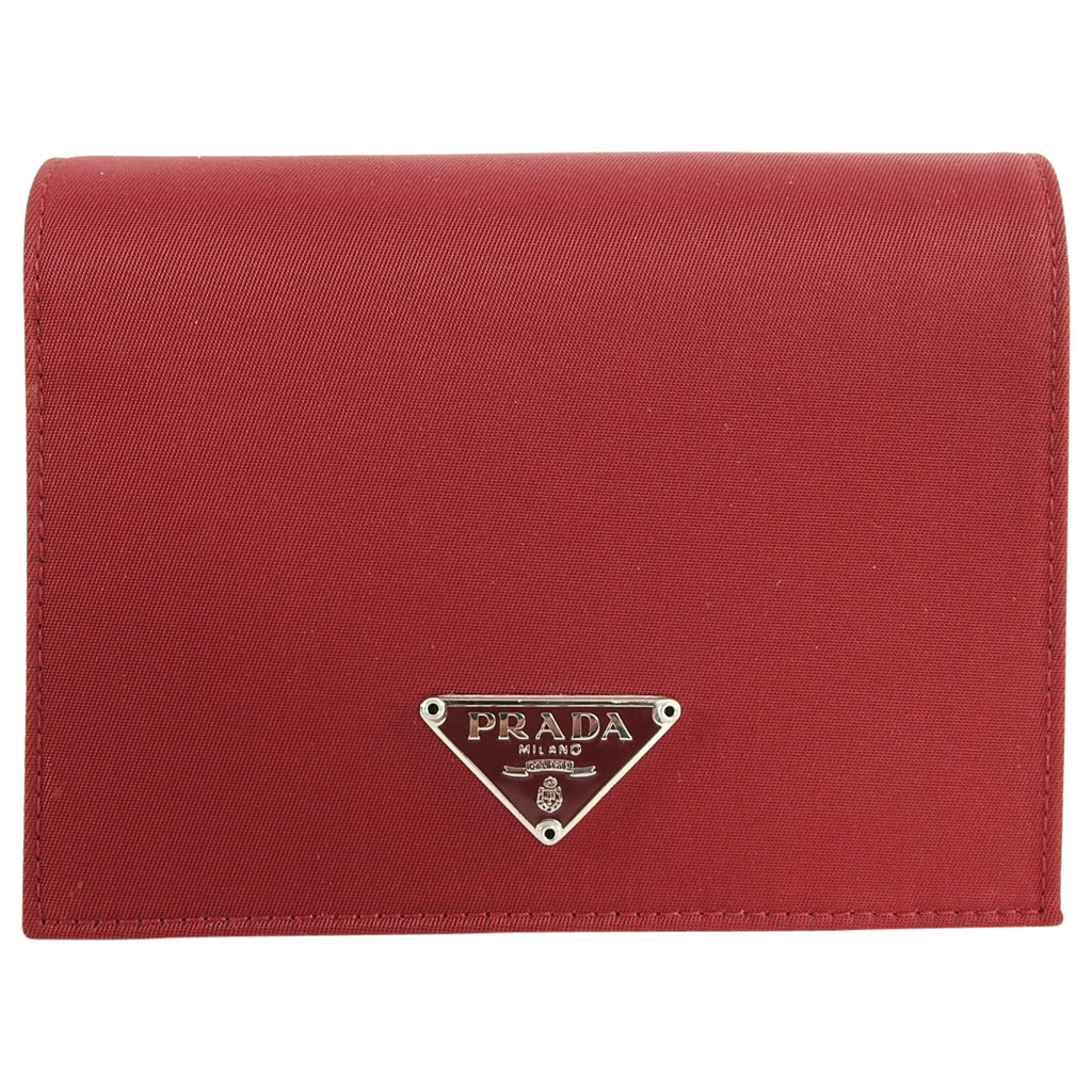 Prada Red Tessuto Nylon and Black Saffiano Leather Bifold Wallet