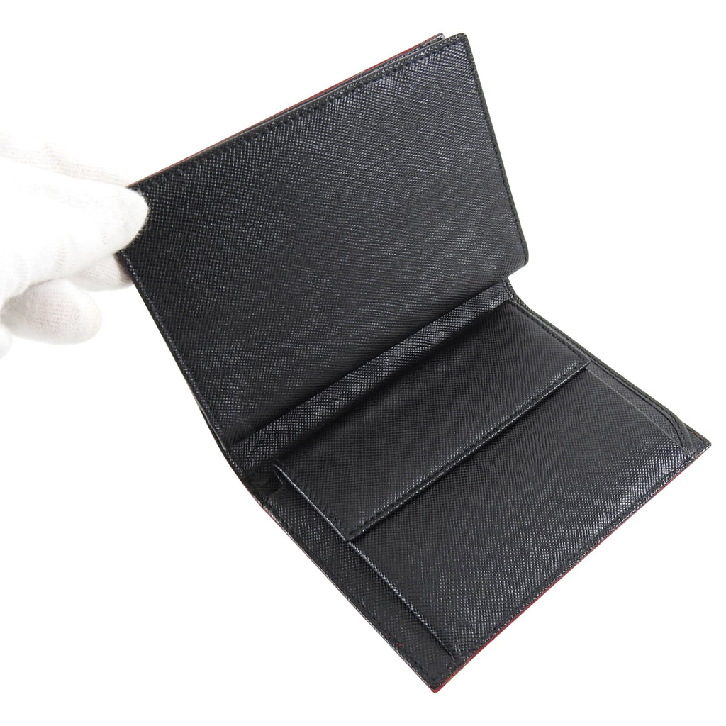 Prada Red Tessuto Nylon and Black Saffiano Leather Bifold Wallet