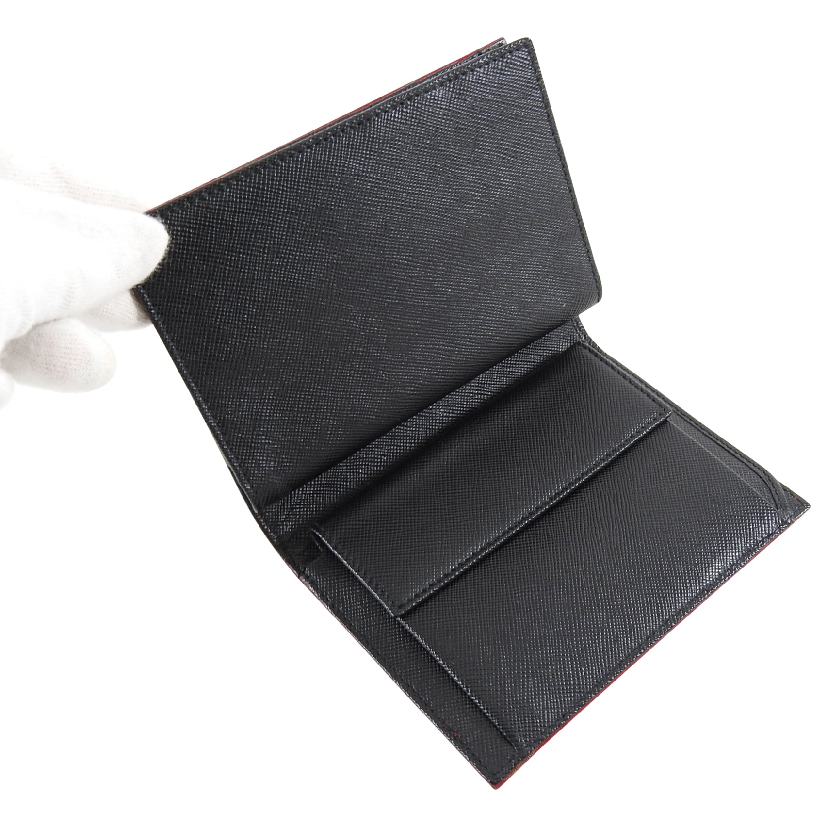 Prada Red Tessuto Nylon and Black Saffiano Leather Bifold Wallet