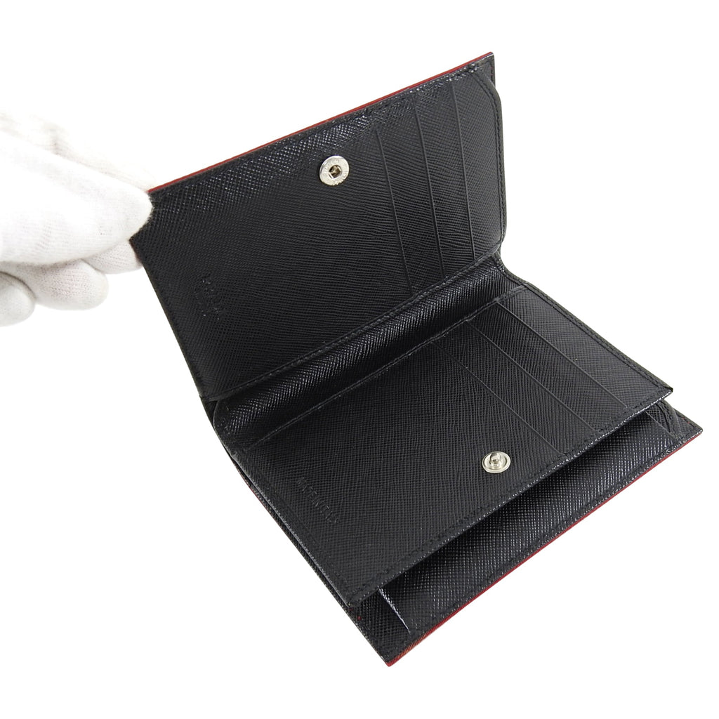 Prada Red Tessuto Nylon and Black Saffiano Leather Bifold Wallet