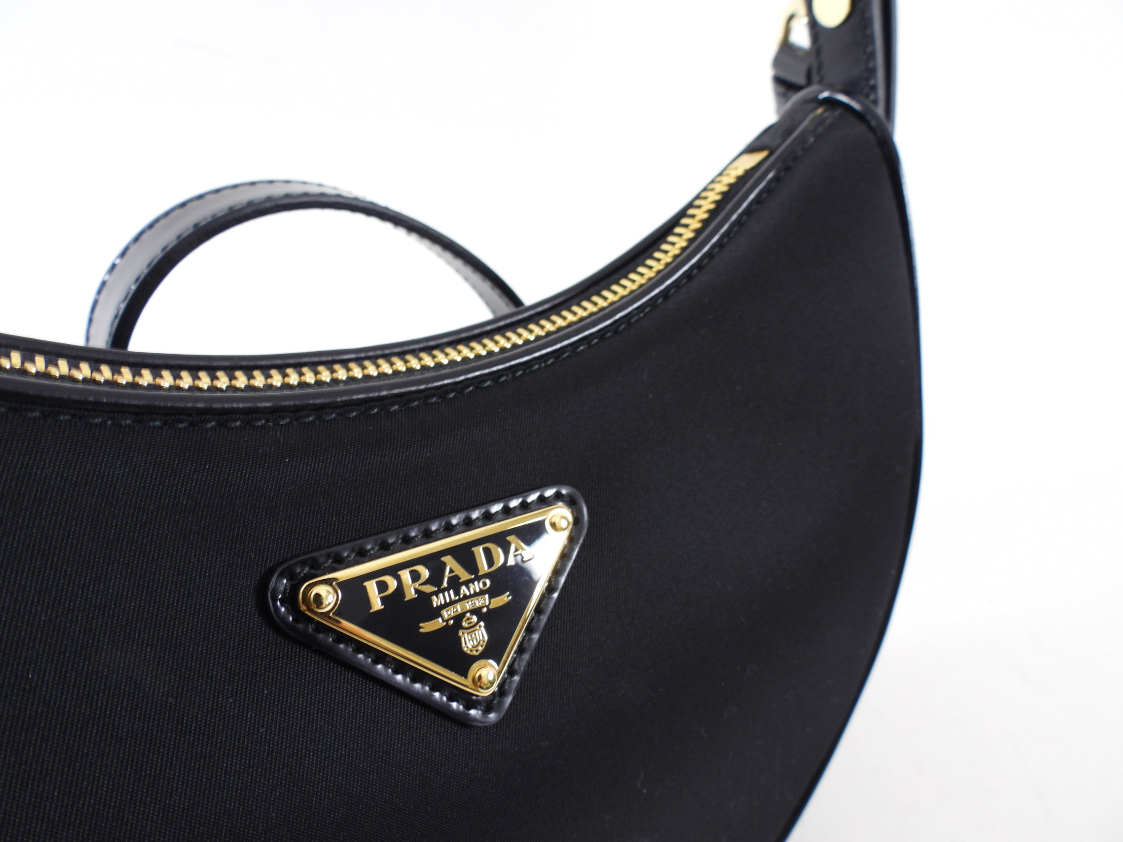 Prada ReNylon Black Mini Arque Two Way Crescent Bag
