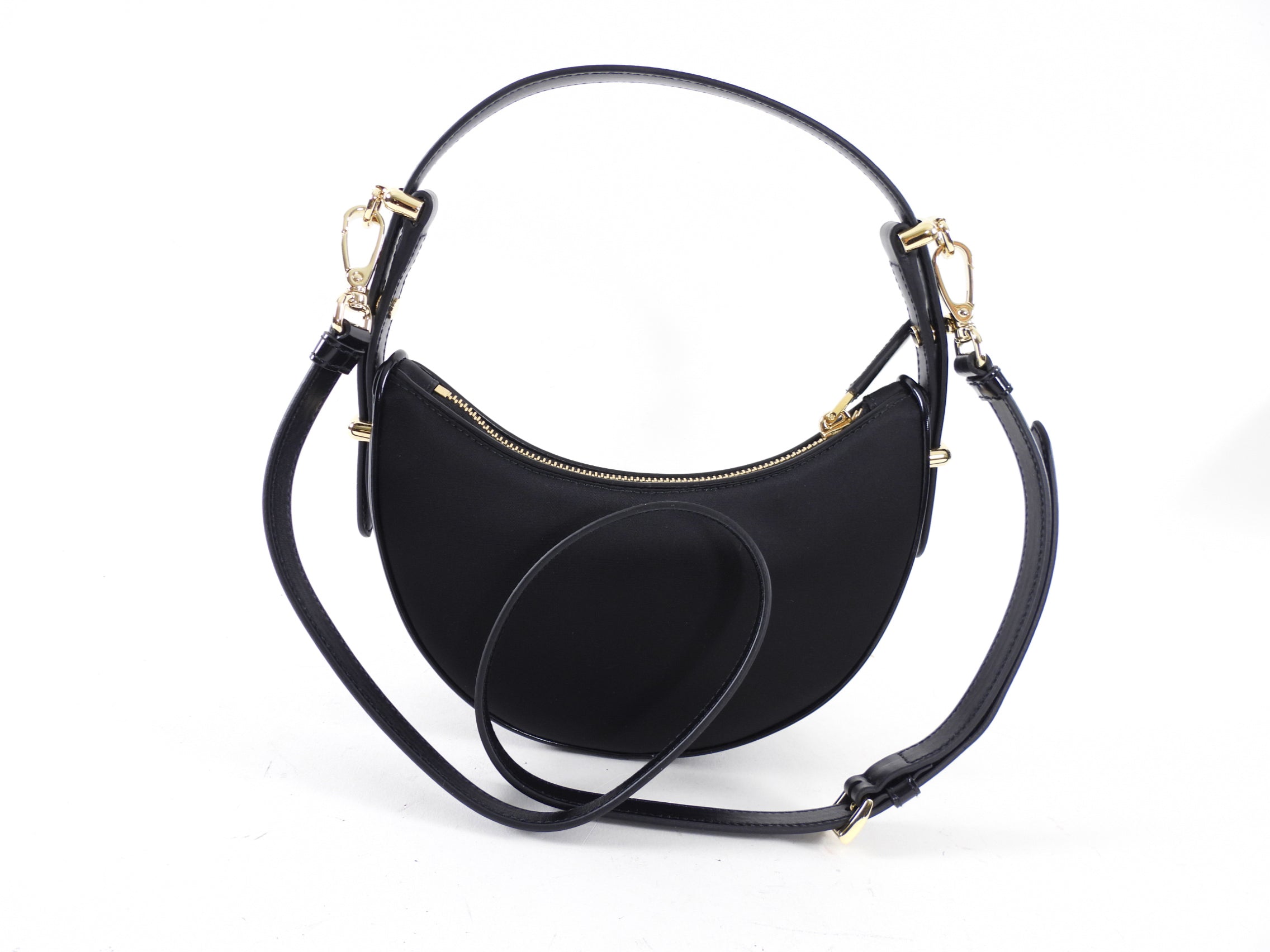 Prada ReNylon Black Mini Arque Two Way Crescent Bag