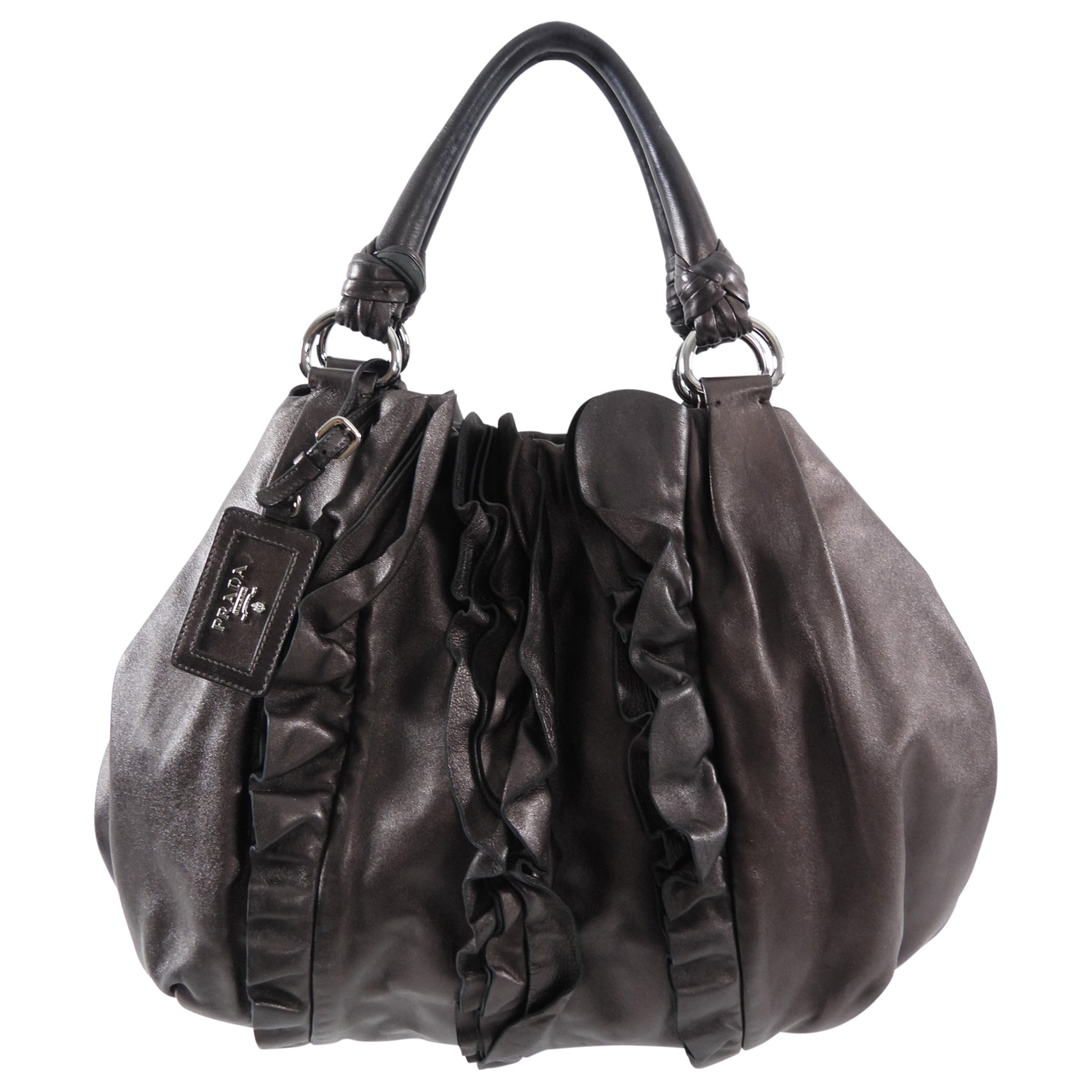 Prada Black / Brown Leather Ruffle Bag