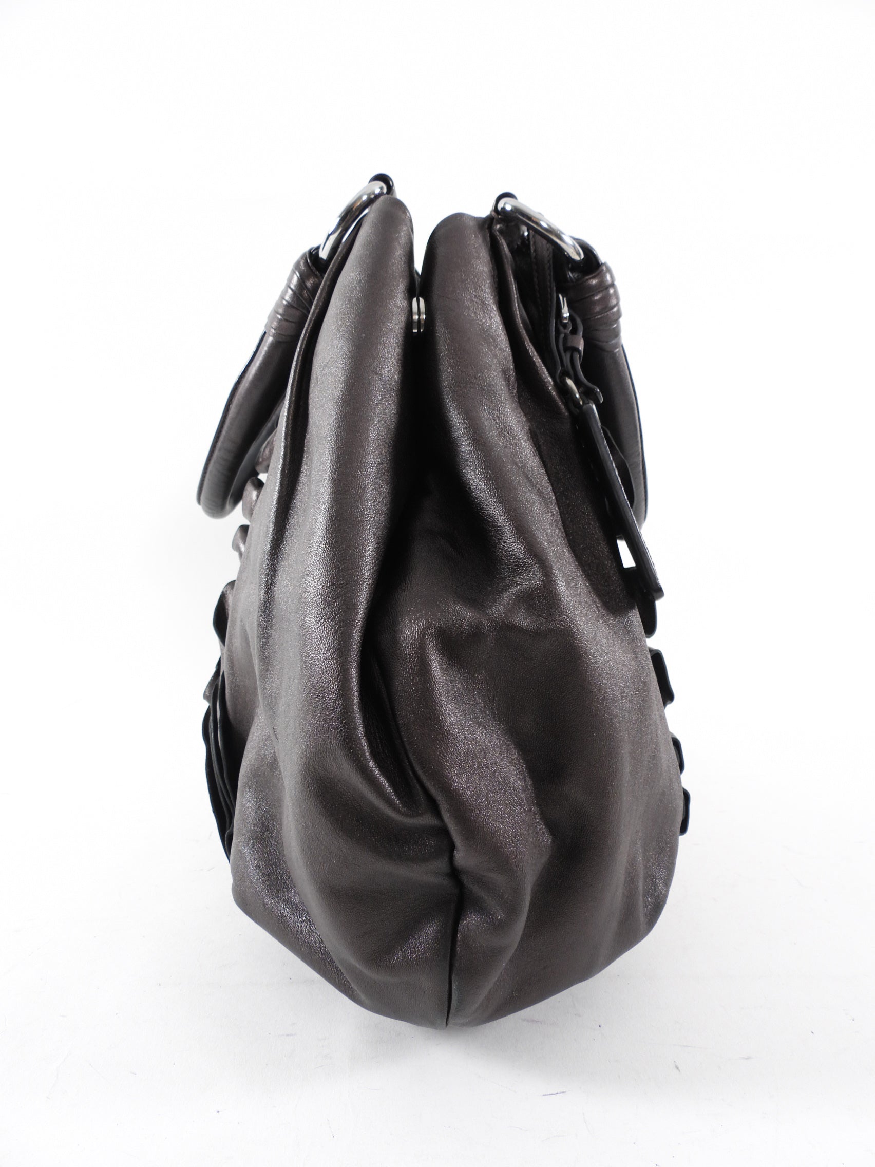 Prada Black / Brown Leather Ruffle Bag