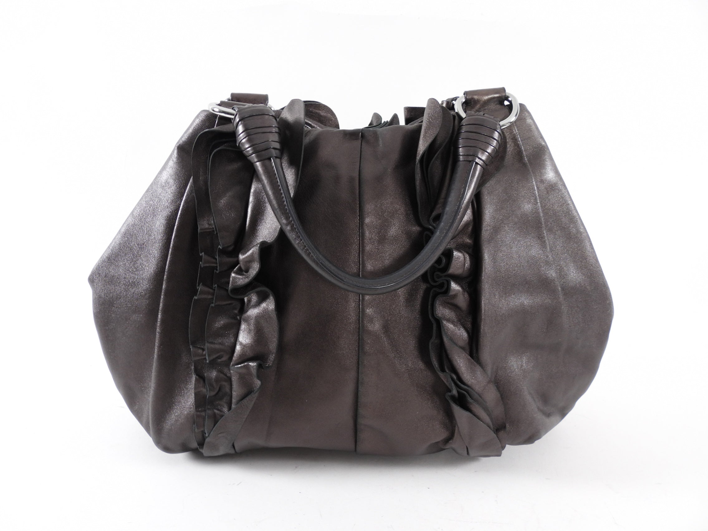 Prada Black / Brown Leather Ruffle Bag