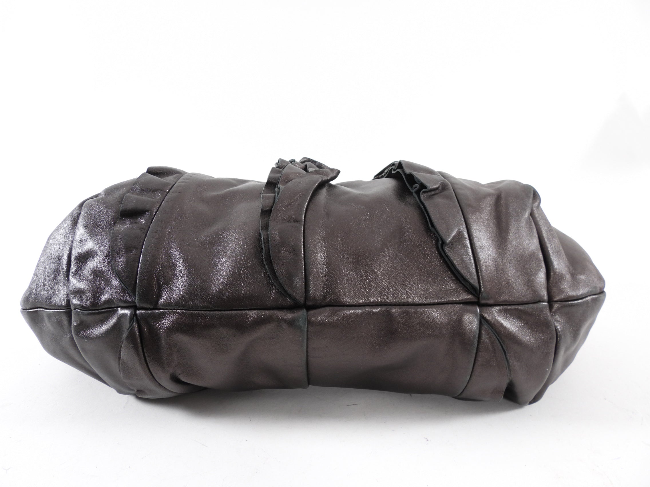 Prada Black / Brown Leather Ruffle Bag