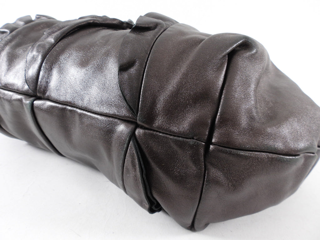 Prada Black / Brown Leather Ruffle Bag