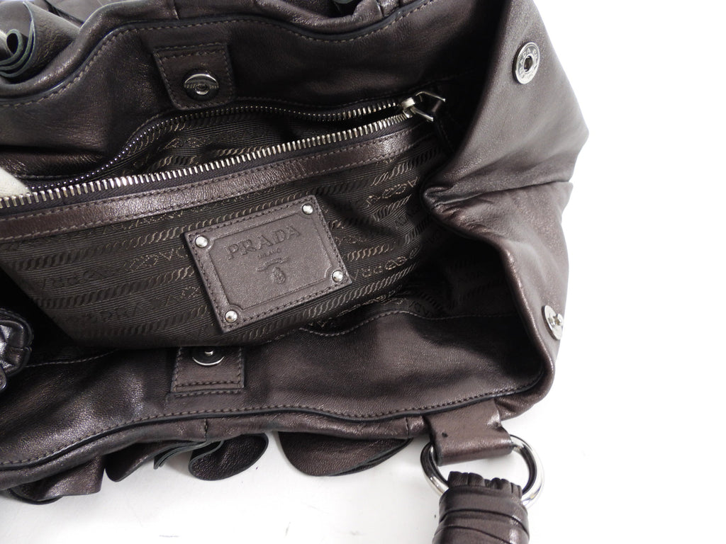 Prada Black / Brown Leather Ruffle Bag
