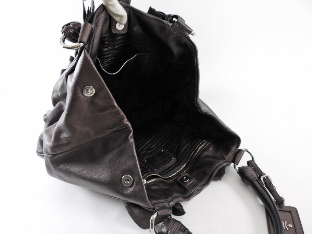 Prada Black / Brown Leather Ruffle Bag