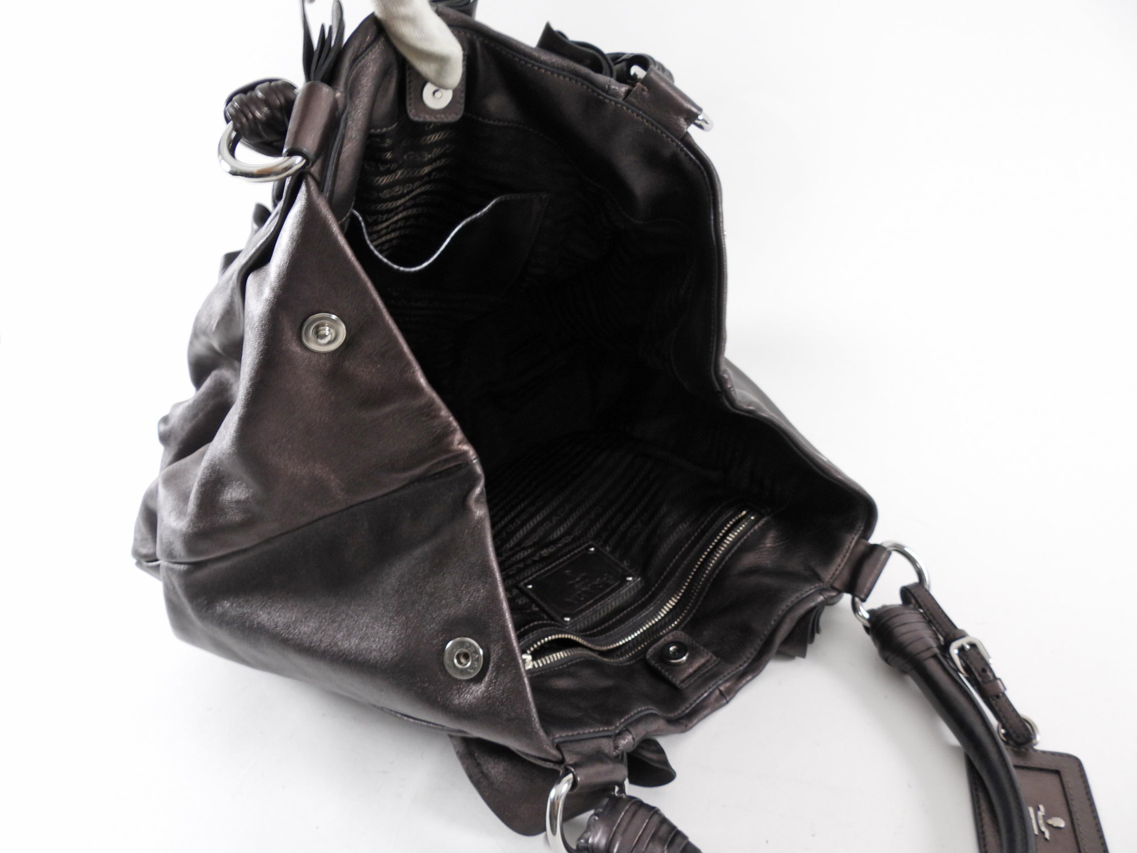Prada Black / Brown Leather Ruffle Bag