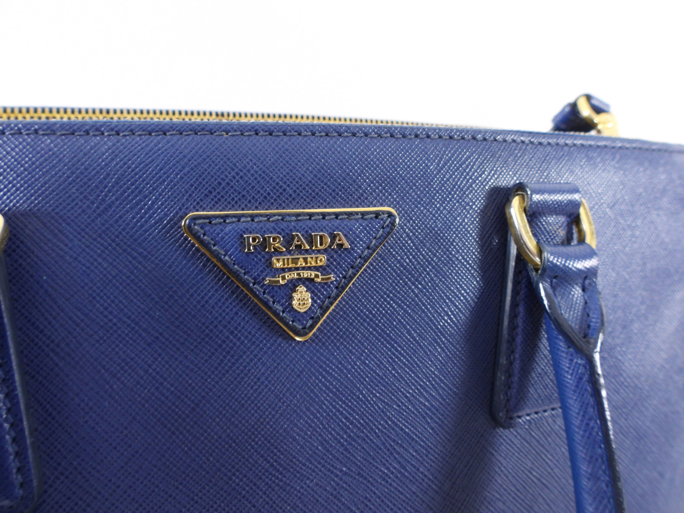 Prada Dark Blue Saffiano Leather Galleria Double Zip Large Tote Bag