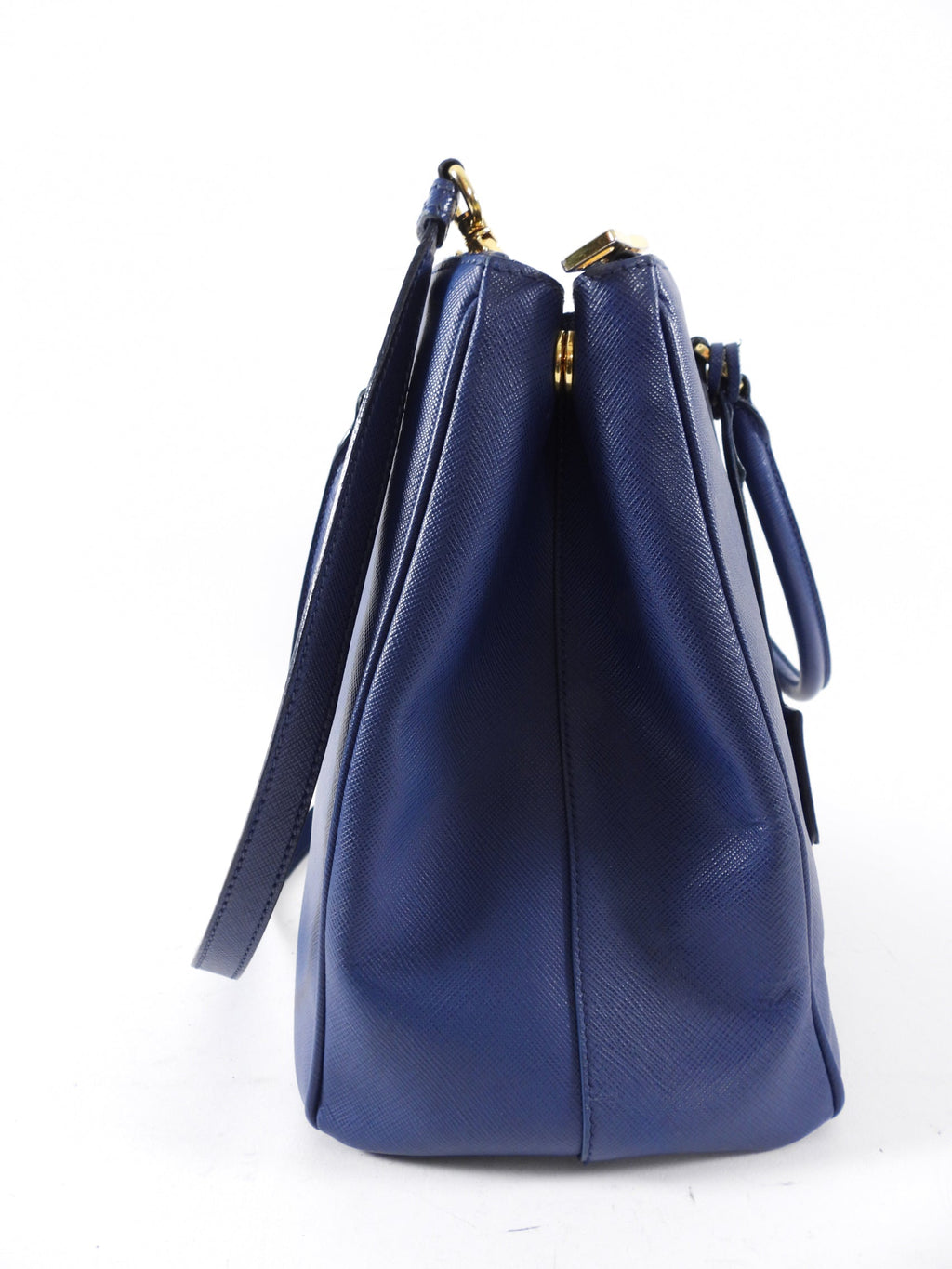 Prada Dark Blue Saffiano Leather Galleria Double Zip Large Tote Bag