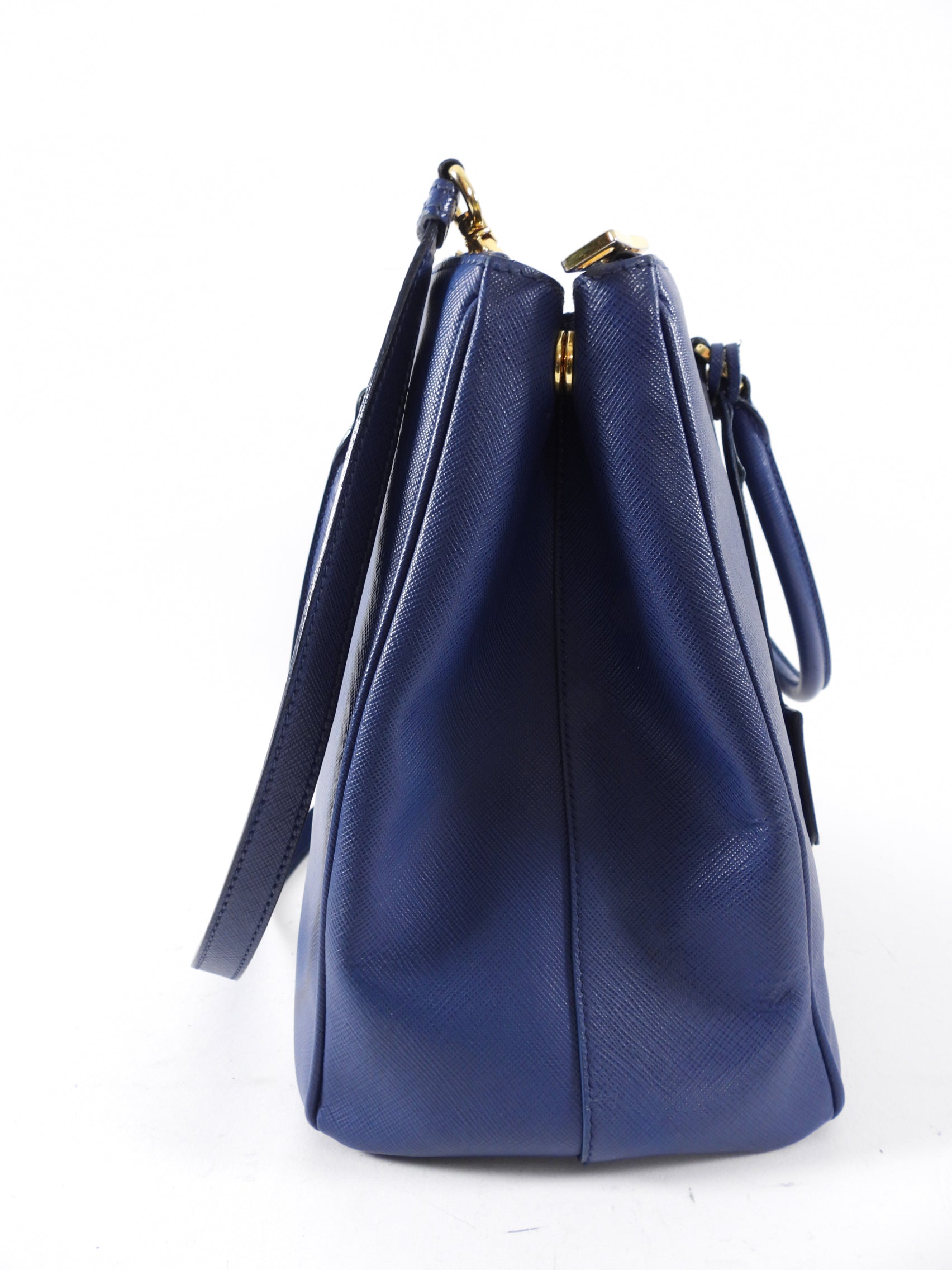 Prada Dark Blue Saffiano Leather Galleria Double Zip Large Tote Bag