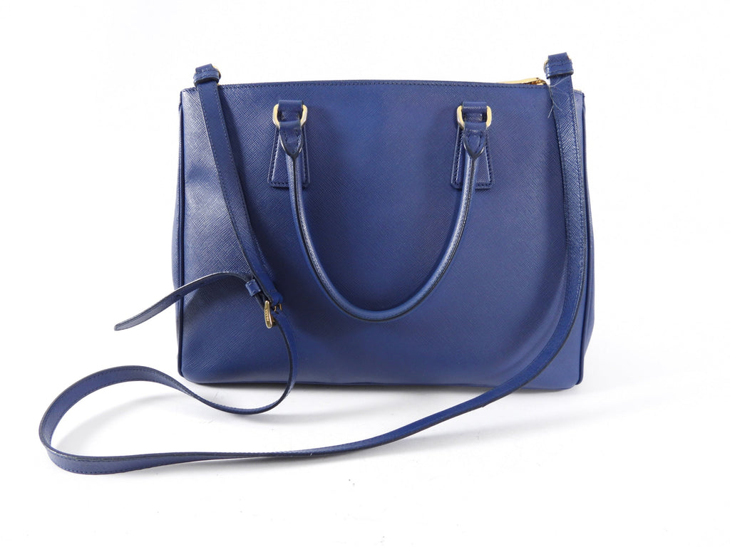 Prada Dark Blue Saffiano Leather Galleria Double Zip Large Tote Bag