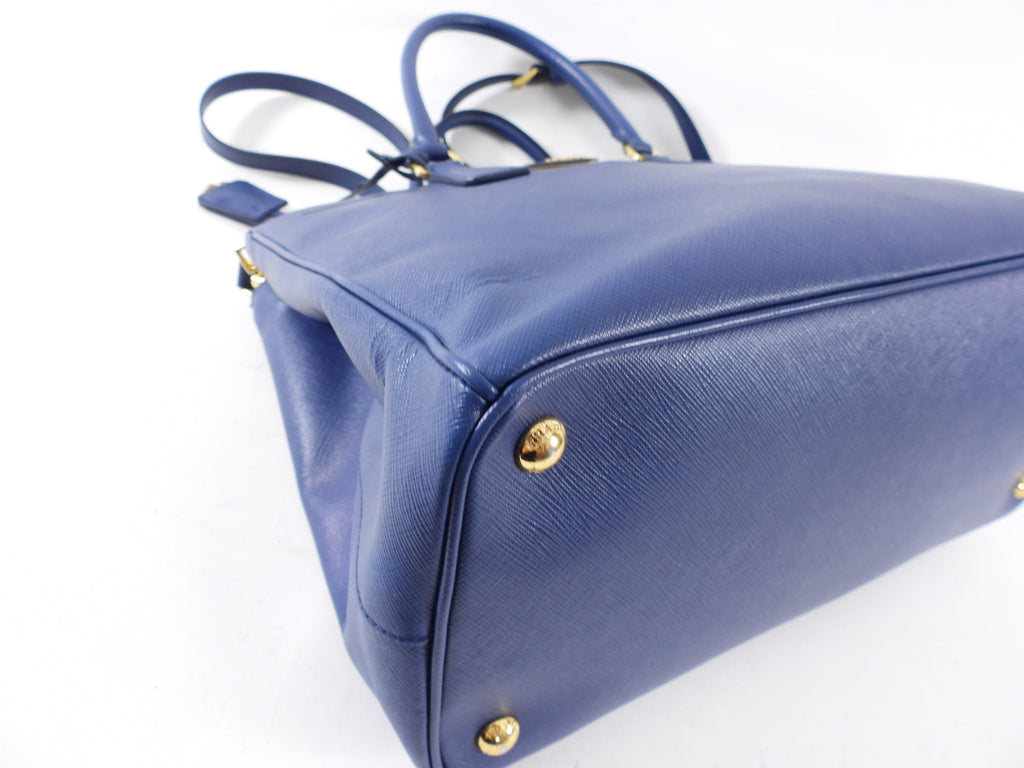 Prada Dark Blue Saffiano Leather Galleria Double Zip Large Tote Bag
