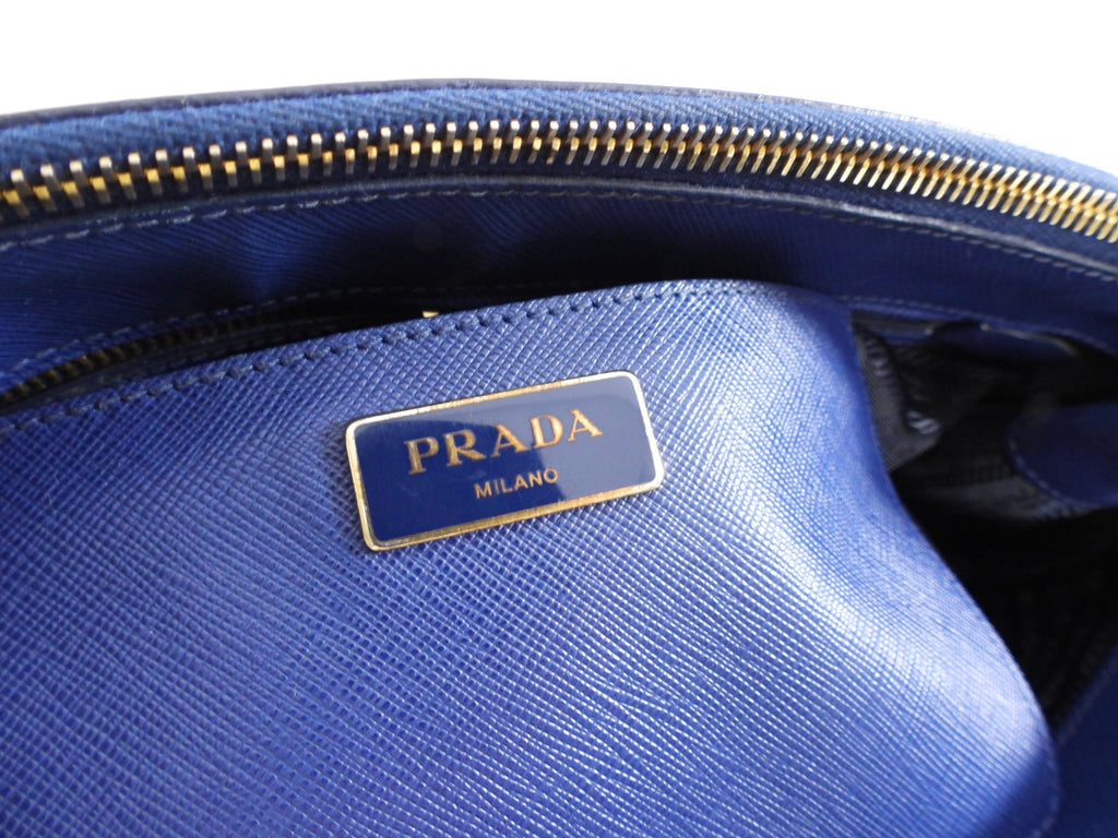 Prada Dark Blue Saffiano Leather Galleria Double Zip Large Tote Bag
