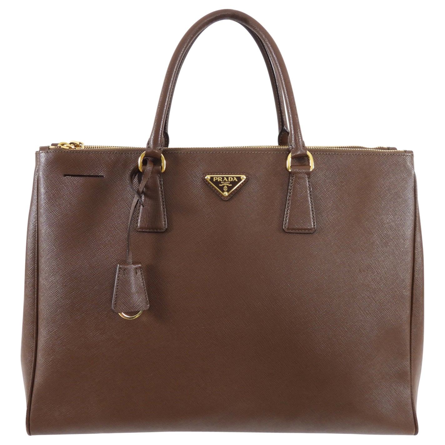 Prada Large Brown Saffiano Leather Double Galleria Tote Bag