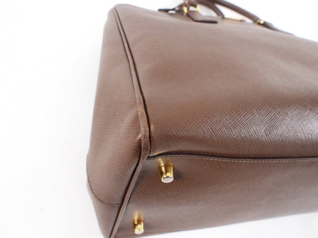 Prada Large Brown Saffiano Leather Double Galleria Tote Bag