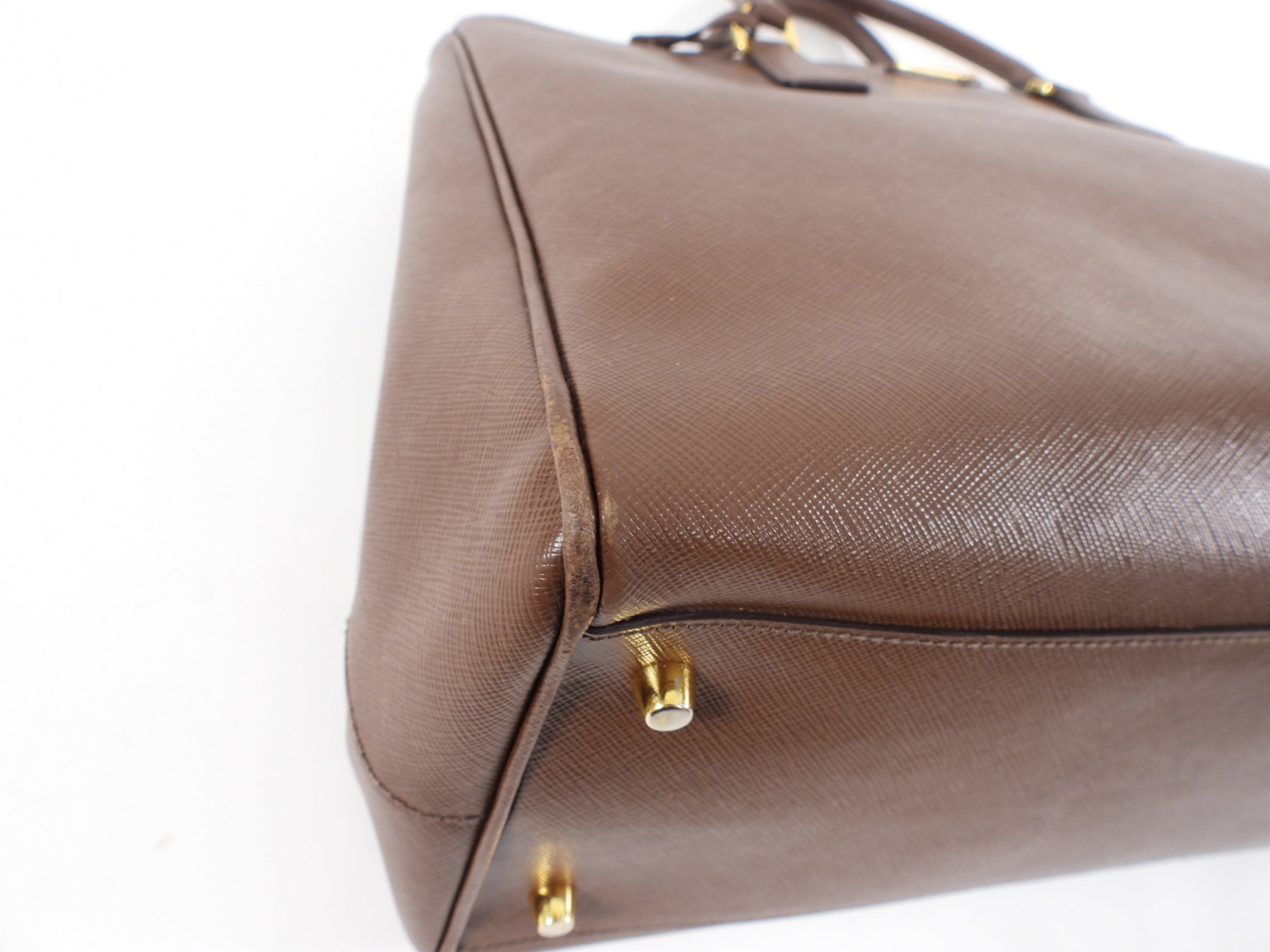 Prada Large Brown Saffiano Leather Double Galleria Tote Bag