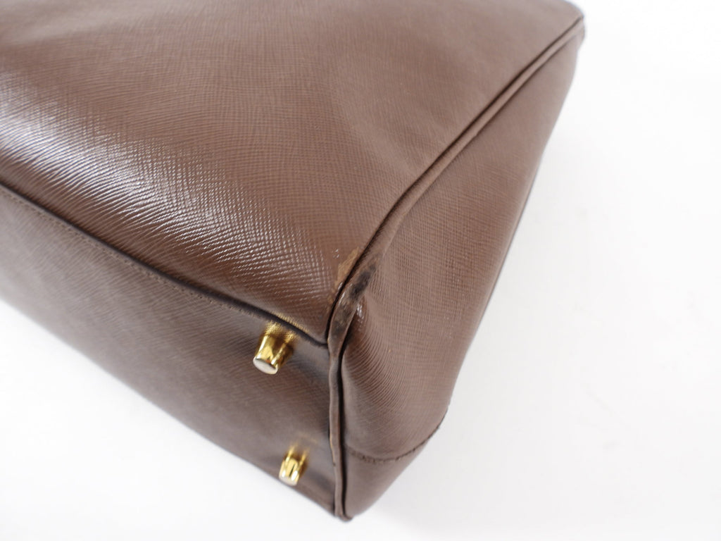Prada Large Brown Saffiano Leather Double Galleria Tote Bag