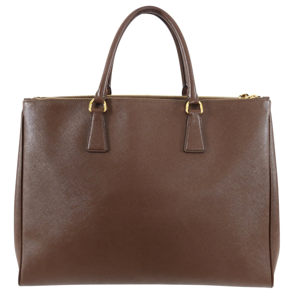 Prada Large Brown Saffiano Leather Double Galleria Tote Bag