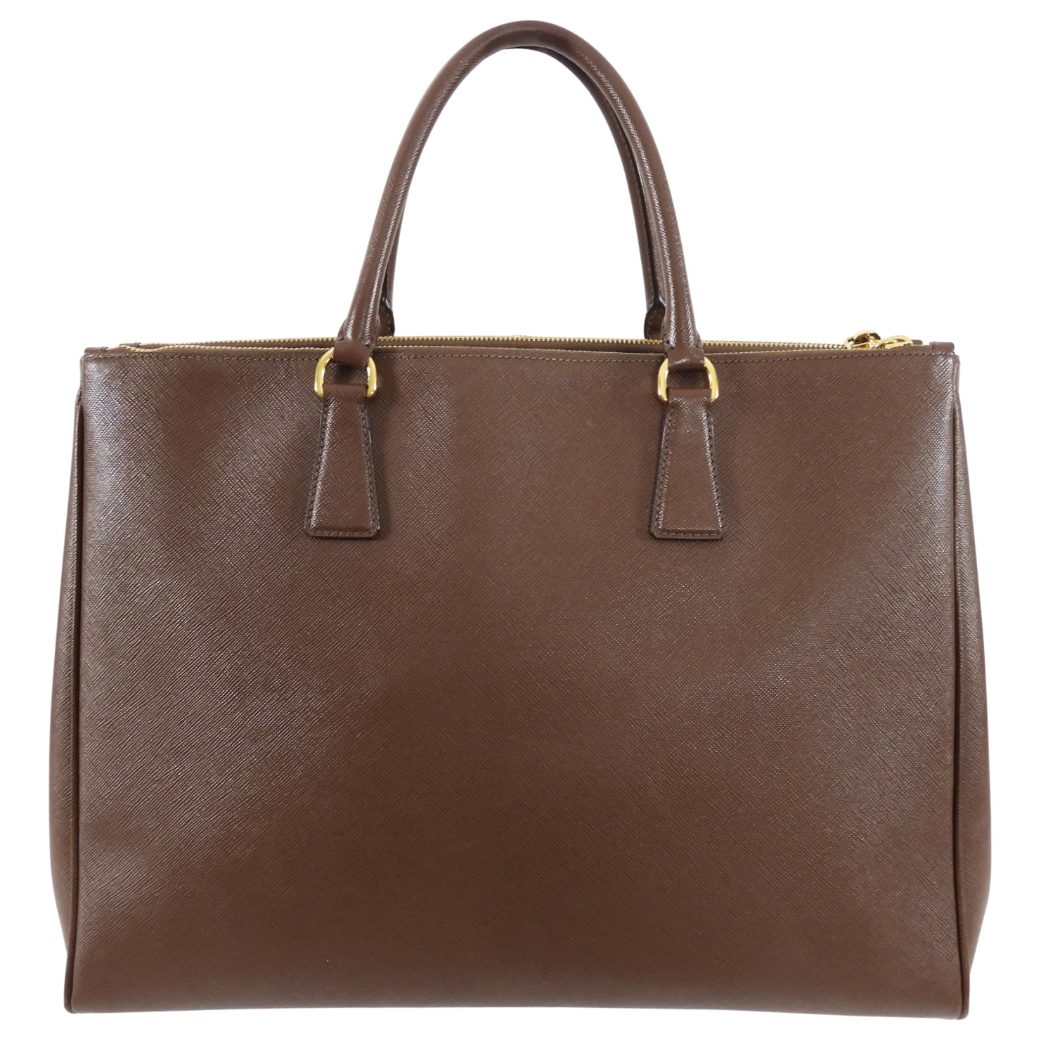 Prada Large Brown Saffiano Leather Double Galleria Tote Bag