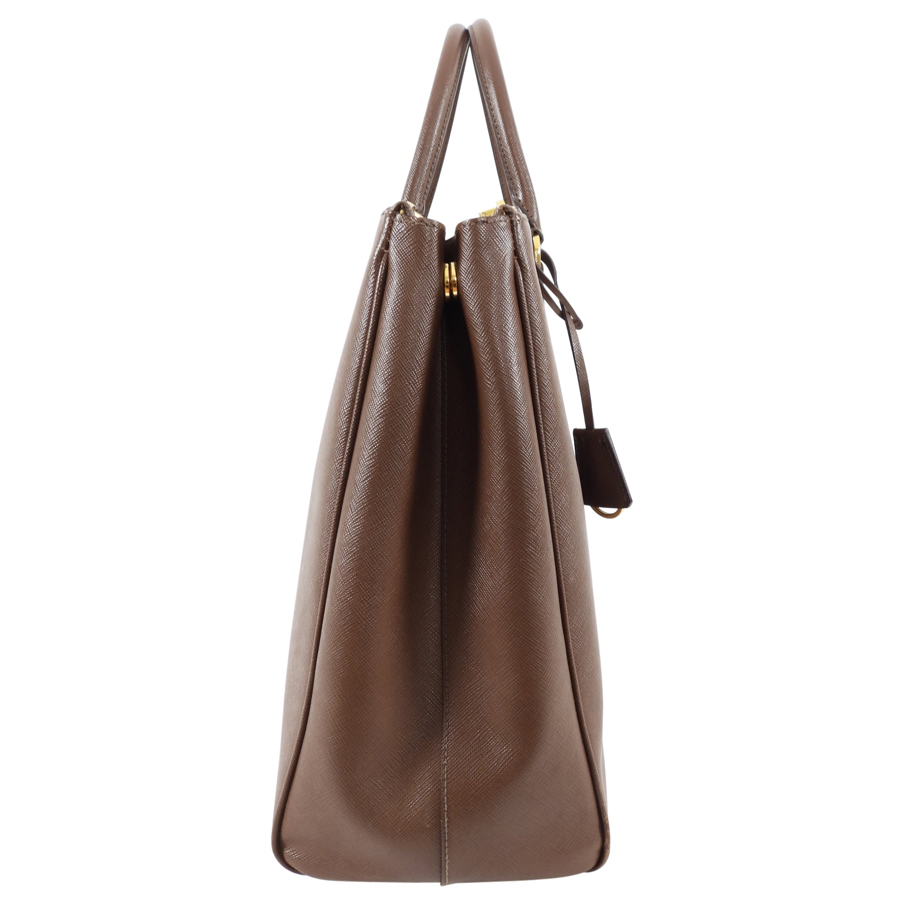 Prada Large Brown Saffiano Leather Double Galleria Tote Bag