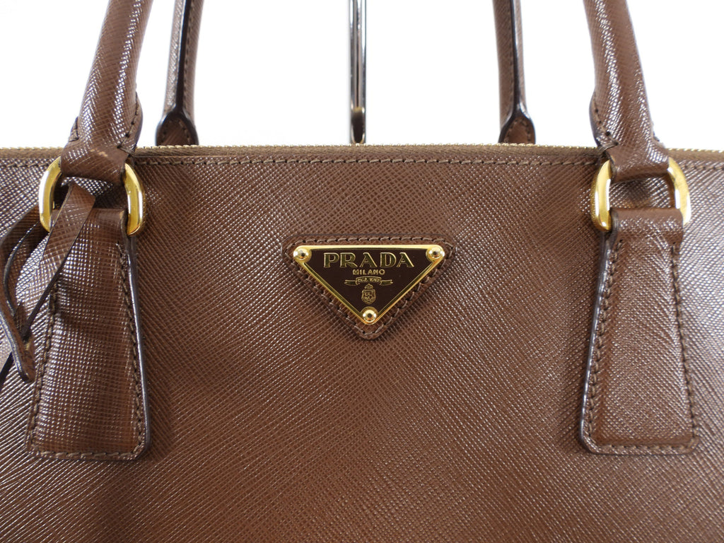 Prada Large Brown Saffiano Leather Double Galleria Tote Bag