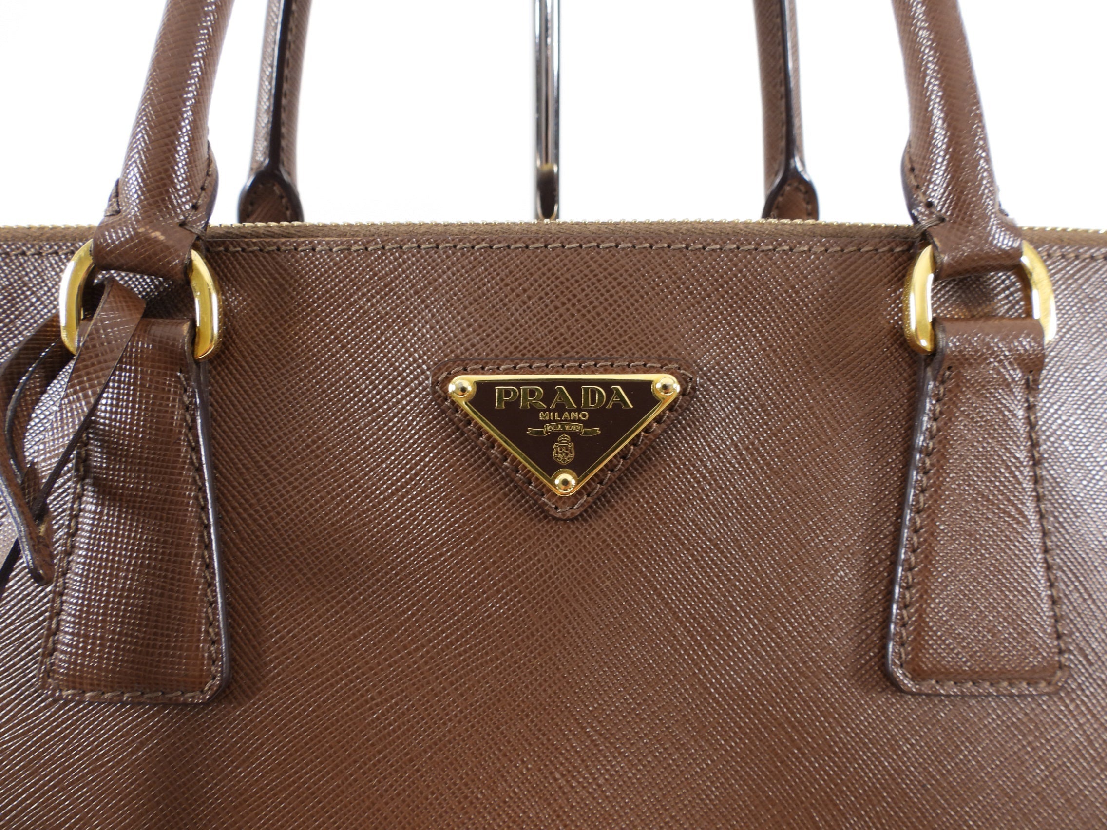 Prada Large Brown Saffiano Leather Double Galleria Tote Bag