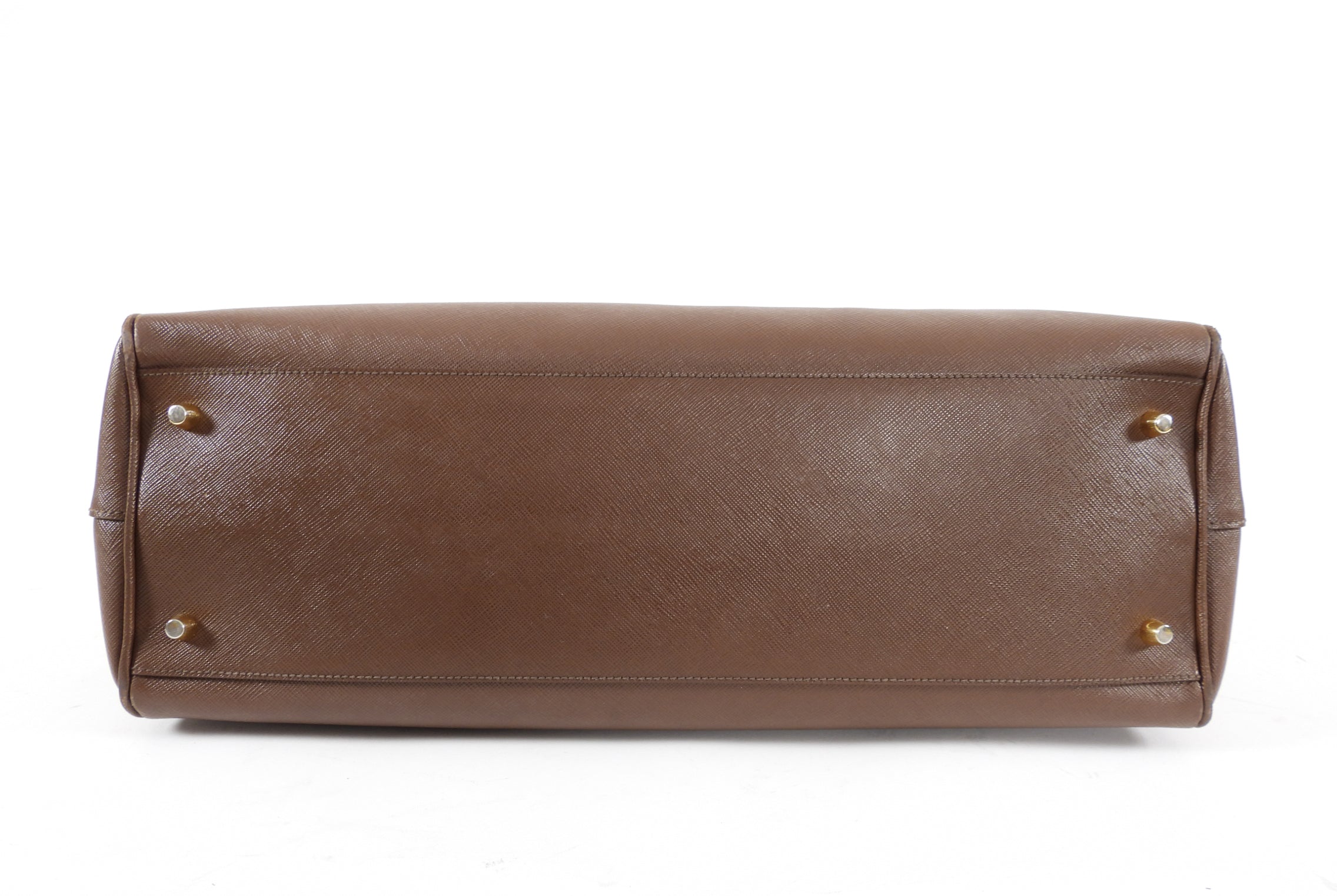 Prada Large Brown Saffiano Leather Double Galleria Tote Bag