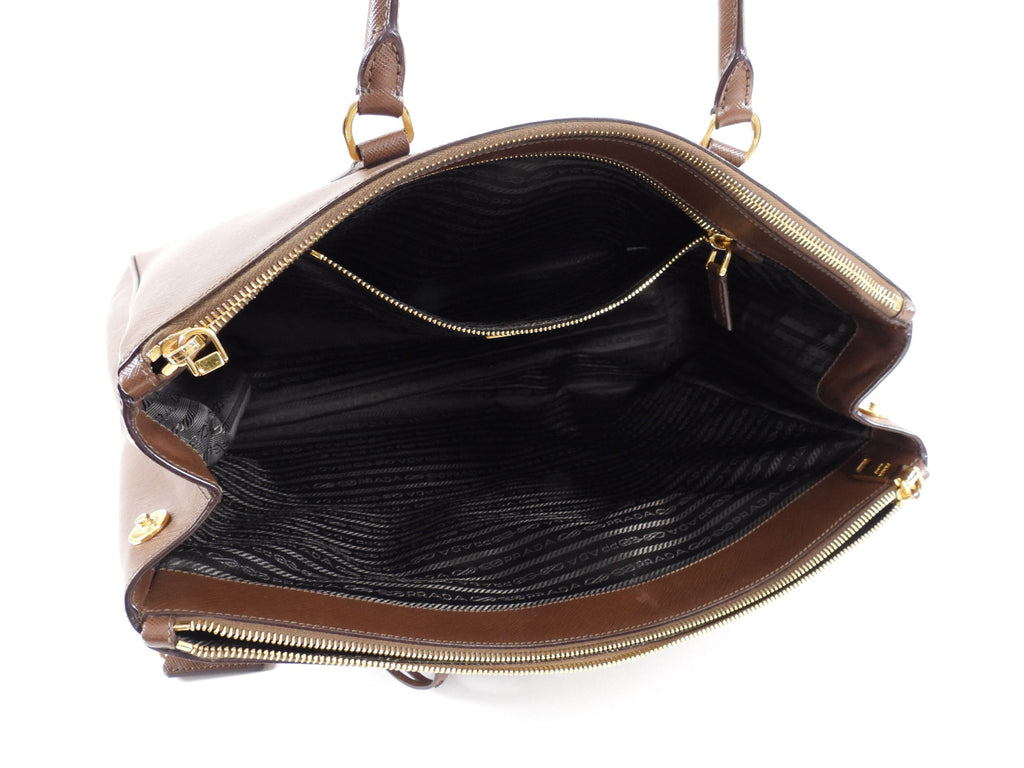Prada Large Brown Saffiano Leather Double Galleria Tote Bag