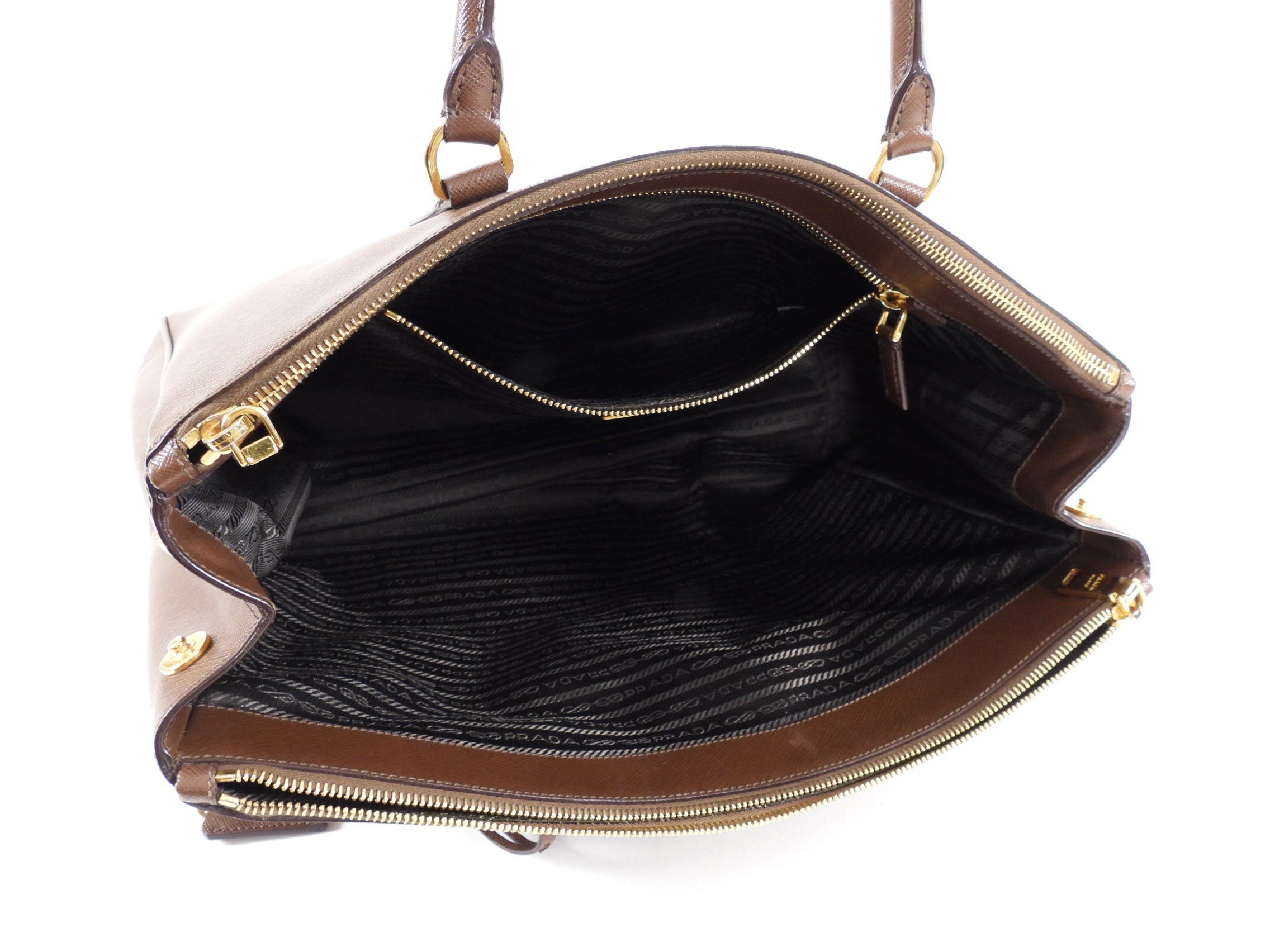 Prada Large Brown Saffiano Leather Double Galleria Tote Bag