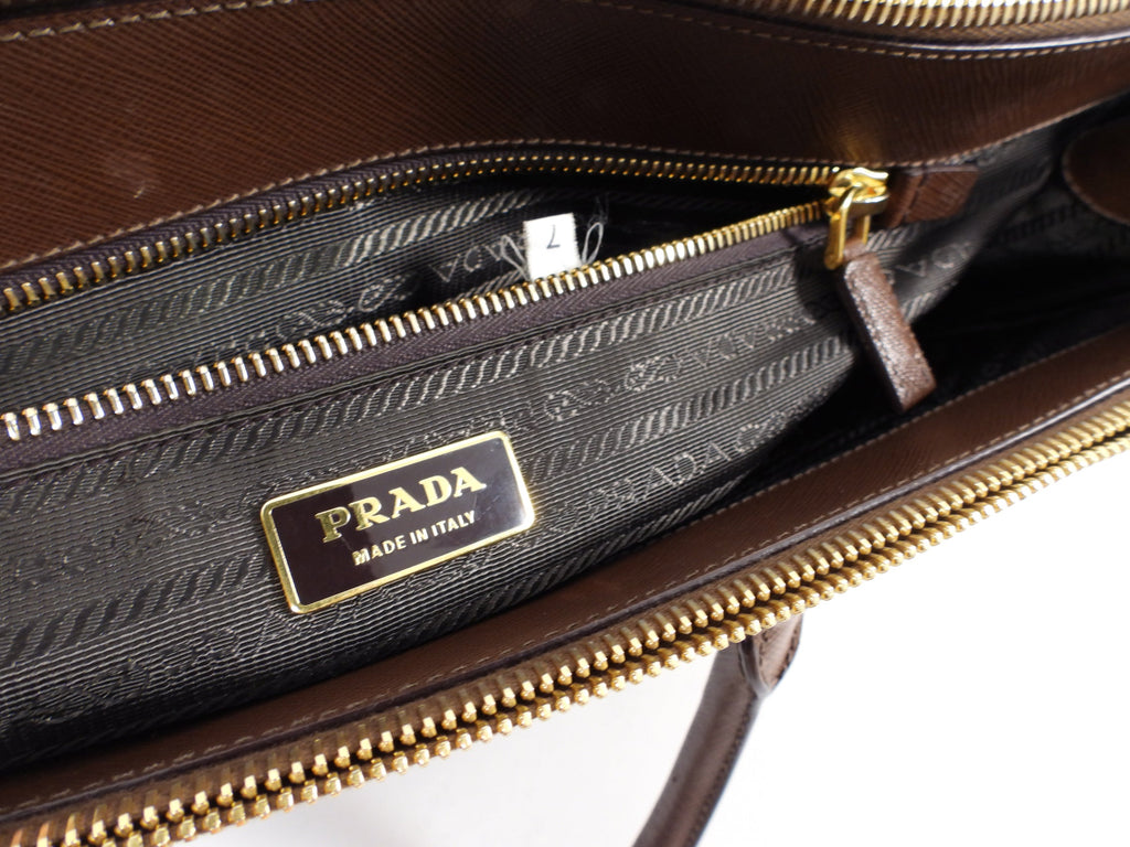 Prada Large Brown Saffiano Leather Double Galleria Tote Bag