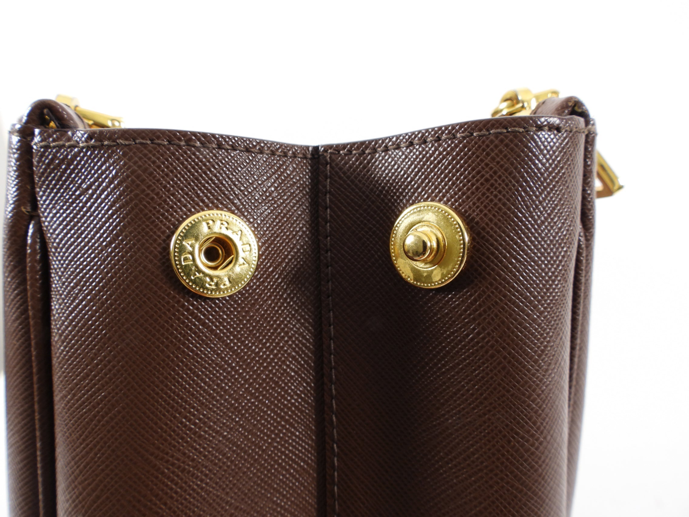 Prada Large Brown Saffiano Leather Double Galleria Tote Bag